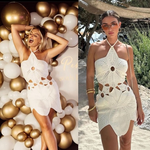 Cult Gaia Floreana Hand Crochet Knit Cutout Mini Dress Off White - Picture 9 of 11